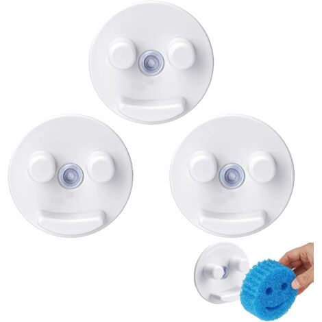 3PCS Support pour Éponge Crochet Porte-éponges de Cuisine Smiley avec Ventouses Porte-éponge de Cuisine Auto-adhésif Porte Éponge pour Évier Cuisine Crochet pour Eponge à Vaisselle (1/5)