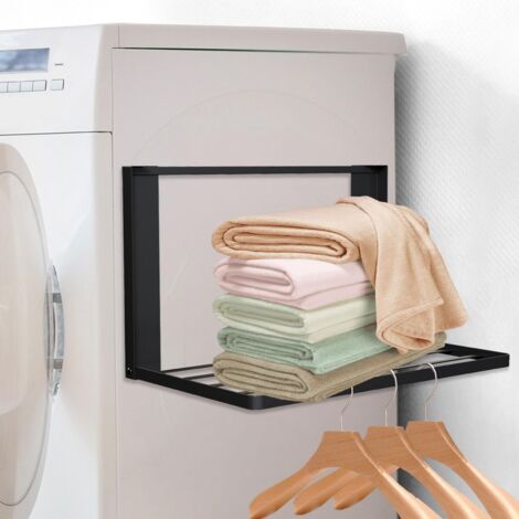 Support Machine a Laver, kit Superposition magnétique Lave Linge seche Linge Universel, Pliable Support Machine a Laver, Meuble de Rangement Machine a Laver, 40.5 25cm, Noir (1/5)