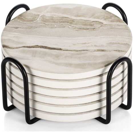 Coasters, Set of 6 Coasters with Stand, Absorbent Non-Slip Ceramic Coasters for Home, Coffee and Bars - Marble Pattern Coasters (1/5)