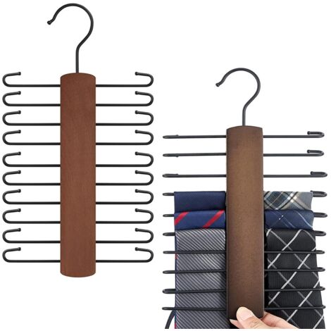 2 Pièce Porte Cravate en Bois, Rangement Ceinture Rotatif à 360 Degrés Cintre Ceinture avec 20 Crochets pour Cravates, Écharpe, Ceintures, Accessoires (1/5)