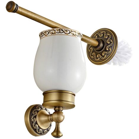 Brosse de Toilette en Laiton de Haute Qualité Fini par Laiton Antique avec Les Motifs délicats à la Base et à la Barre Brosse WC de Couleur Bronze Décoration et Accessoire pour Salle de Bain (1/5)