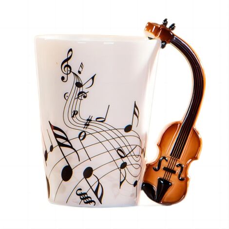 Tasse en céramique de 250 ml avec poignée - Style violon - Guitare - Pour café, thé, lait - Cadeau fantaisie (violon) (1/5)