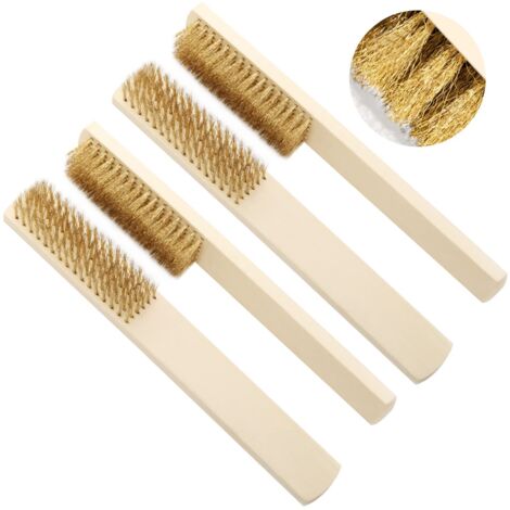 Lot de 4 brosses métalliques en laiton avec manche en bois, brosse métallique résistante pour enlever la rouille et la peinture à la maison (1/5)