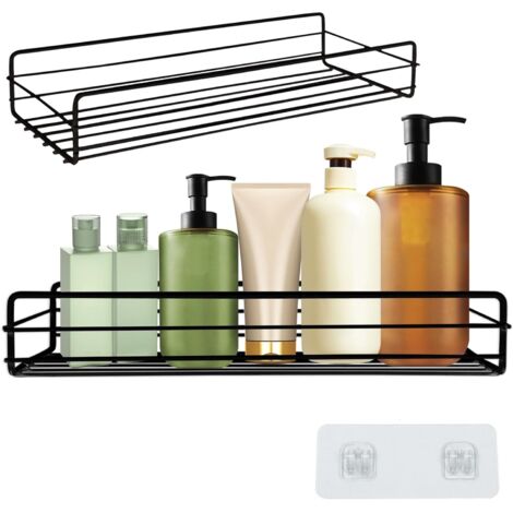 Etagere Salle Bain, Etagère Douche Sans Perçage, Accessoires de Salle de Bains pour Ranger le Shampooing et le Gel Douche, Organisateur Salle de Bain, Noir (1/5)