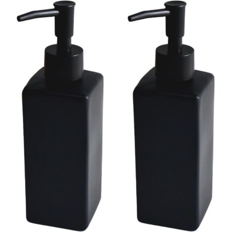 Lot de 2 distributeurs de savon en verre - 350 ml - Noir mat - Surface en céramique avec design rétro - Tête de pompe noire mate - Distributeur de savon à main - Pour cuisine, salle de bain (1/4)