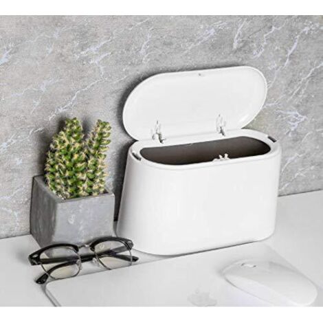 Petite Poubelle de Table, Mini Poubelle de Bureau Cuisine en Design Plastique avec Couvercle à Bouton-Poussoir,Push Top Trash Can Rubbish Waste Dust Bin (Blanc) (1/5)