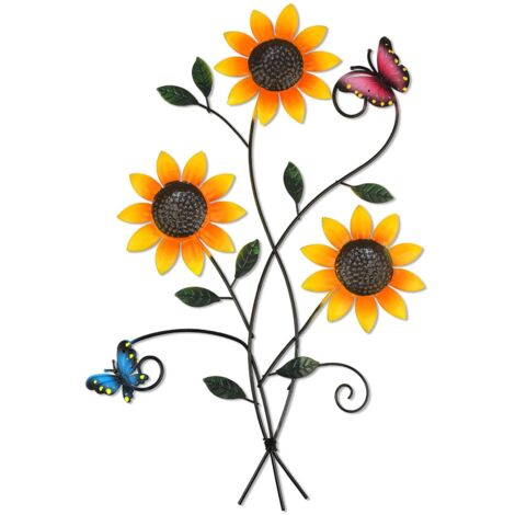 Metal Sunflower Flower Wall Decoration for Garden Deco with Butterflies Wall Art Flowers Hanging Decorations for Living Room Bedroom Patio Garden Decoration (1/5)