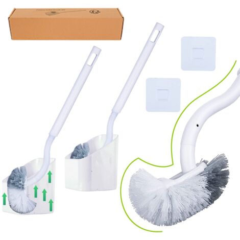 2Pack Brosse Toilette et Support, Brosse WC Salle de Bain et WC à Manche Long Plastique, Balayette WC avec des Poils Solides pour Le Ménage des Toilettes, Nettoyage en Profondeur (1/5)