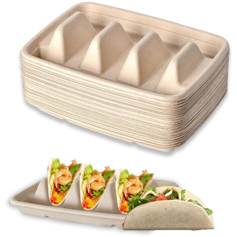 25 pièces Supports à Tacos Jetables, Support pour Tacos pour Les Mardis, Plateau Porte Tacos Supports à Hot-Dogs, Supports à Tacos pour Fêtes, Sandwichs, Saucisses (1/5)
