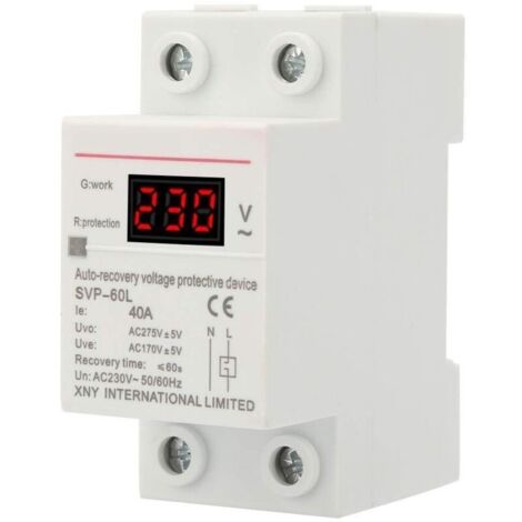 Dispositif de Protection Contre Surtensions et sous-Tensions à Récupération Automatique 230V 40A avec Affichage de Tension et Voyant Lumineux Dispositif de Protection Rail DIN