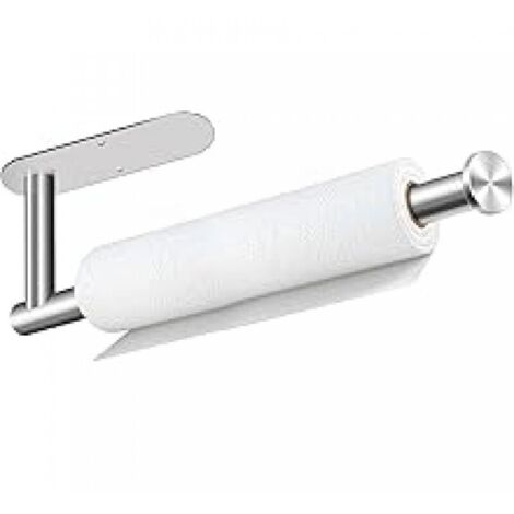 Porte-essuie-tout. autocollant ou sans perçage. à fixer sous un placard. support mural en acier inoxydable argenté pour cuisine. salle de bain. évier. garde-manger (1/5)