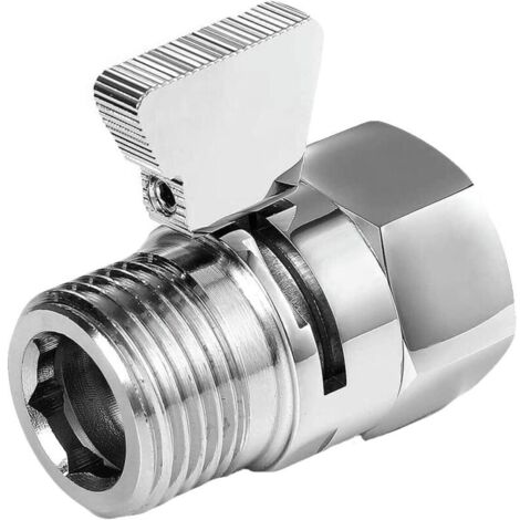 Vanne de régulation de débit d'eau. vanne d'arrêt réglable. vanne de volume d'eau chromée polie G1/2. vanne de régulation de débit d'eau pour pommeau de douche à main et (1/5)