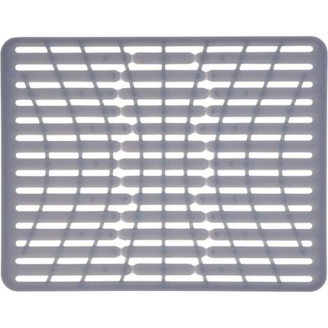 Tapis de protection d'évier en silicone. épais. de qualité alimentaire. avec 3 trous réservés. résistant à la chaleur. lavable au lave-vaisselle. 28.5 x 32 cm. gris (1/5)