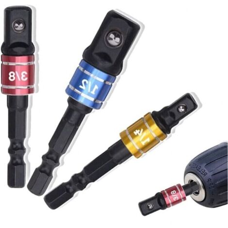 Adaptateur Porte Douilles 1/4" 3/8" 1/2" Adaptateur Porte Douille pour Visseuse à Choc Adaptateur Porte Douille Visseuse a Choc Prise Perceuse Visseuse Jeu de Rallonges Colorés (1/5)