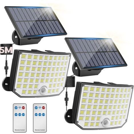 Lampe solaire extérieure 256 LED – 3 modes de détection – Câble 5m – Étanche IP65 – Angle d'éclairage 180° – Télécommande incluse (1/5)