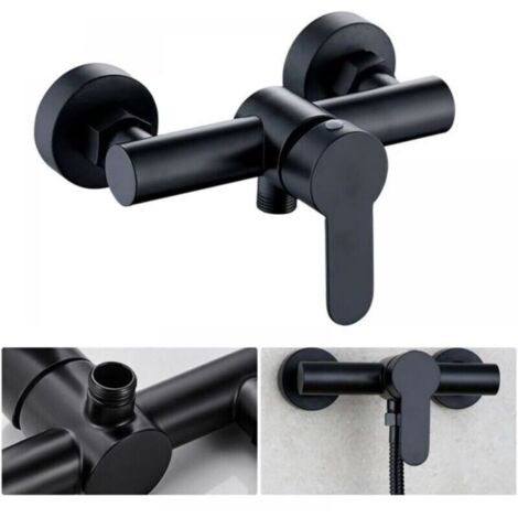 Robinet de douche en acier inoxydable 304 Robinet mitigeur de douche chaud et froid pour salle de bain - Noir. 1pc (1/4)