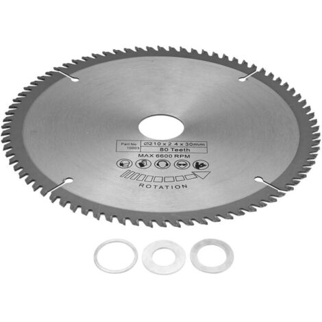 Lame de scie circulaire 210mm×30mm Diamètre de l'alésage 80 dents Lame de scie circulaire avec 3 joints toriques en carbure cémenté (1/5)