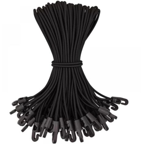 Lot de 50 tendeurs élastiques 25 cm – Crochets en plastique de qualité – Résistance aux intempéries – Pour bâches et camping (1/5)