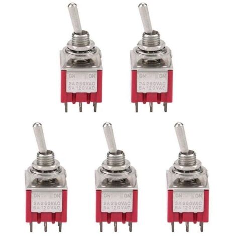 5Pcs Interrupteur à Bascule à 3PDT 9 Broches 6mm 2A / 250VAC 5A / 120VAC ON-ON 2 Position (1/5)