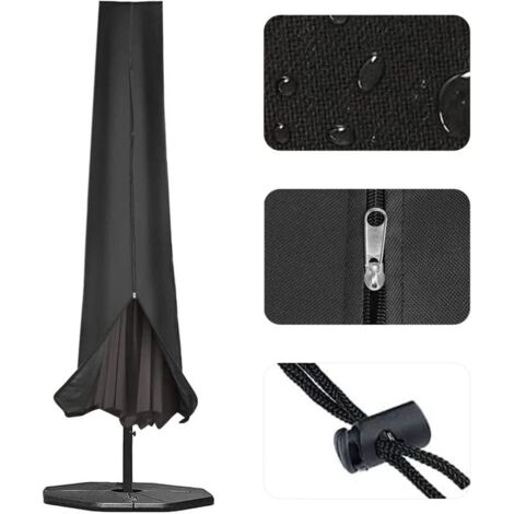 Housse de parasol 190x25x50 cm Capuchon pour Parasol de Jardin Ø 300 cm / 200x300 cm. imperméable et résistante aux déchirures tissu Oxford avec revêtement en PVC avec fermeture éclair. Noir (1/5)