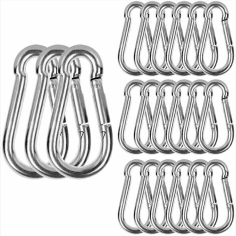 M6 Mousqueton Inox. 20 PCS Mousqueton de Fixation pour Charges Lourdes - Mousqueton en Acier Inoxydable Capacité de Charge de 120 kg/260 lb. 304 Crochet Mousqueton Balancoire - 60mm x φ6 mm (1/5)