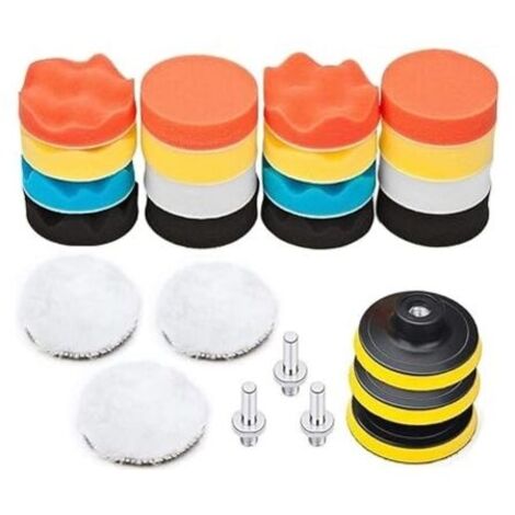 Kit de polissage voiture 25 pièces – 75mm éponges et disques – Embouts M10 pour perceuse et meuleuse – Nettoyage et lustrage métal