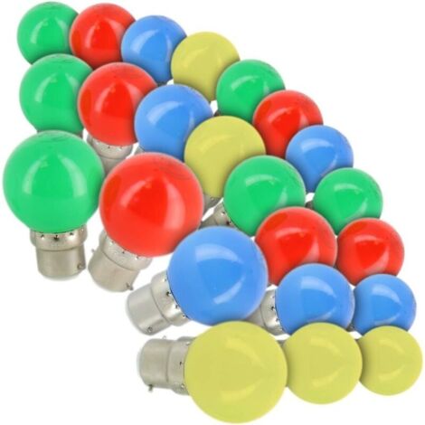 Lot de 24 Ampoules LED 1 W B22 Guirlande guinguette extérieur led Ampoule colorée ampoule pour Noël. arbres. veilleuses de fête de fée.Jaune Rouge Vert Bleu (4 couleurs x3)