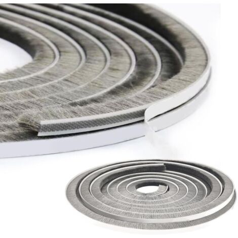 Joint d'étanchéité autocollant en forme de brosse pour fenêtres coulissantes et côtés de cadre de porte. pour empêcher le passage des courants d'air (5 m. gris)