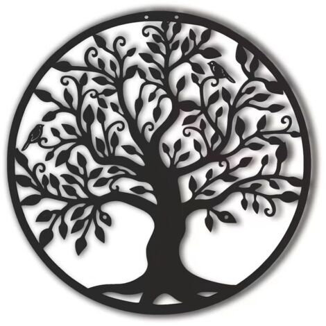 Décoration murale arbre de vie en métal noir 40x40cm – Sculpture robuste pour intérieur et extérieur – Résiste à la rouille (1/5)