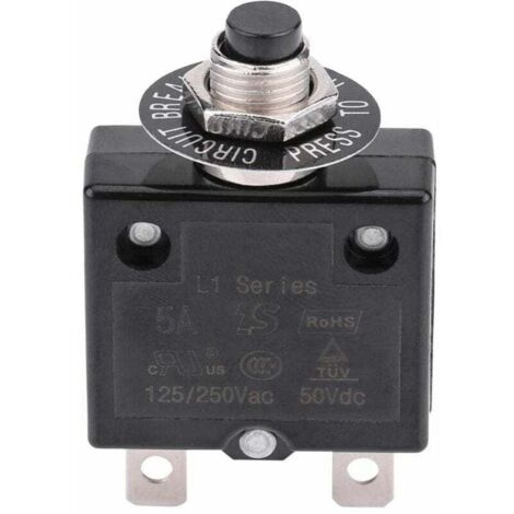 Disjoncteur thermique 5A – Protection contre surcharge – Tension 125-250V AC. 50V DC – Réinitialisation manuelle – Installation facile en espace confiné