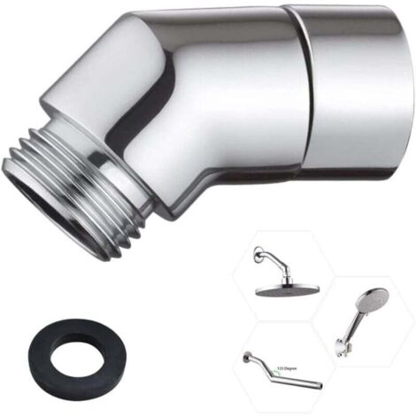 Adaptateur de Douchette à Main 135 Degrés 1/2" Coude Inclinaison Adaptateur De Pommeau De Douche Coude pour Douchette en Cuivre Tuyau de Douche Coudée avec Joint D'étanchéité (Argent) (1/4)