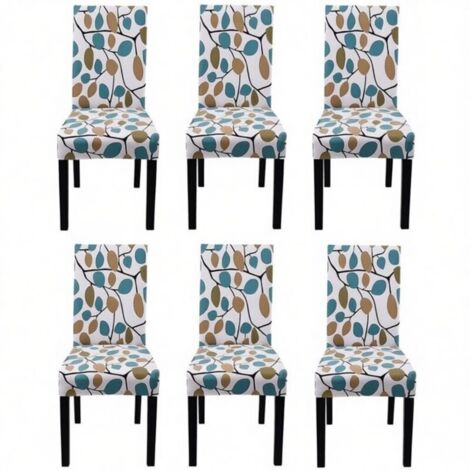 Housse de chaise extensible lot de 6 – Tissu polyester et spandex – Ajustement antidérapant – Lavable en machine – Motif feuilles colorées (1/5)