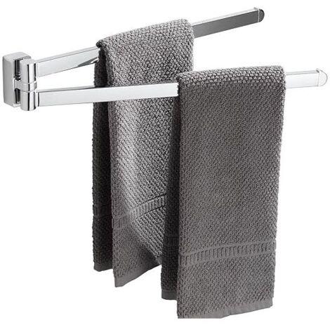 Porte-serviette 40cm Porte-serviettes pivotant chromé en acier inoxydable avec 2 barres pivotantes (1/5)