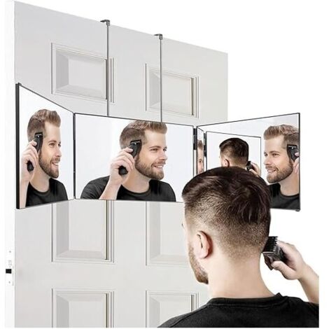 Miroir 360 degrés Miroir 3 faces pliable Miroir 3 Voies noir miroir grossissant miroir mural Portable tri-pli réglable et Pliable avec Crochet hautement rétractable sans led pour Coiffure