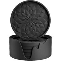 Silicone Coasters with Holder for Hot or Cold Drinks Thick Non-Slip Non-Slip Deep Tray Black Set of 6
