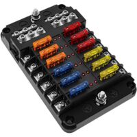 6/12 Way Fuse Box 12 V, Fuse Holder Blocks Fuse Blade with 16 LED Fuses Protective Cover for 12 V/24 V Car Boat Marine Truck SUV (12 Ways)