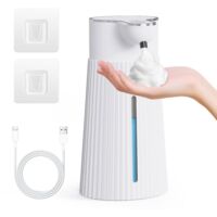 400ML Electric Soap Dispenser with Sensor, Automatic Wall Mounted Foam Soap Dispenser, 2 Levels, White, USB, IPX6 Waterproof, AA