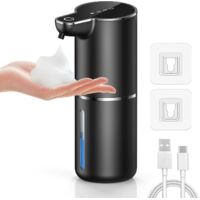Automatic Soap Dispenser, Foam Soap Dispenser, Wall Mounted, Touchless Soap Dispenser with Sensor, 4 Levels Adjustable, Black, for Kitchen, Bathroom, School