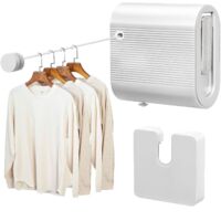 304 Stainless Steel Retractable Clothesline, 4.2 m Indoor Retractable Clothes Airer, Anti-Sag, Outdoor Retractable Clothes Line for Balcony, Bathroom, Wall Mounted (White)