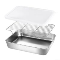 Stainless Steel Baking Tray with Rack for Oven and Biscuit Tray (31 x 24 x 5 cm)