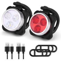 LED Bicycle Light, Rechargeable Front and Rear Bike Light Kit, USB Lighting Shockproof Waterproof Headlight LED Bike Lamp for Mountain Bike Mountain Bike Bike Bicycle Stroller