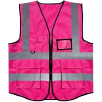 Pink XL Safety Vest with Pockets and Zip, Net Vest High Visibility Reflective Jacket for Women Adults, Hi viz Vest with Zipper
