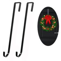 2X Crochets de Porte en Acier Inoxydable, Crochets de 30 cm pour couronnes de Porte et d茅corations - Pour suspendre des guirlandes de No毛l, Halloween, d茅corations de No毛l(Noir)