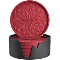 Silicone Coasters with Holder, Coasters for Hot or Cold Drinks, Thick, Non-Slip, Non-Stick, Wine Red, Set of 6