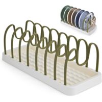 Clove Saucepan and Frying Pan Storage Drawer Kitchen Storage Lid Adjustable Tableware Plate Plastic Holder Lid Holder Saucepans Universal Space Saving in Cupboard, Sage Green
