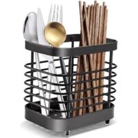 Panier à Couverts en Acier Inoxydable,Egouttoir Couvert Acier Inoxydable, Support d'ustensiles de Cuisine Pour Ranger Les Couteaux, Fourchettes, CuillèRes Et Baguettes Dans La Cuisine,Noir