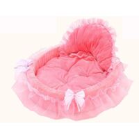 Puppy Cat Dog Soft Lace Bed, Princess Bowknot Warm Kennel Cushion for Pet Pink and Purple (46 x 43 cm, Pink)
