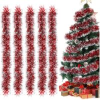 Christmas Red Tinsel Garlands, Set of 5 Christmas Garlands, Metallic Tinsel Garlands, Christmas Tree Garland