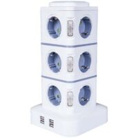 Tour Multiprise. 12 Prises Multiprise Electrique (2500W / 10A) avec 4 Ports USB. Multi Prises électriques Parafoudre Multiprise Verticale pour Maison Bureau. Rallonge 3M