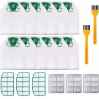 12 Sacs pour Aspirateur Vorwerk Kobold VK200 FP200 avec 3 x Filtres pour Moteur. 18 x Puces Parfumées. 2 x Brosses. Sacs de Remplacement pour Kobold VK200 FP200